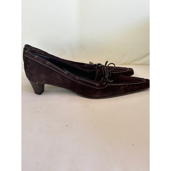 Unisa Suede Loafer Heels 9.5 39.5 Dark Brown Pumps 90s Y2K Stitch Academia Prep - Picture 3 of 8
